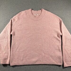 Gap Forevercozy Rib Sweater Womens Large Pink Crew Neck Pointelle Drop Shoulder